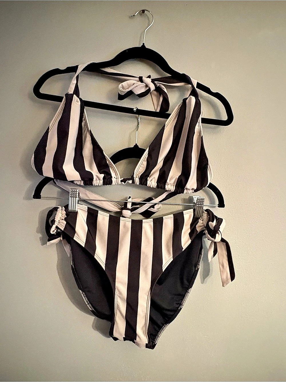 Sourpuss Striped Beetlejuice Bikini in Black & White Size Large